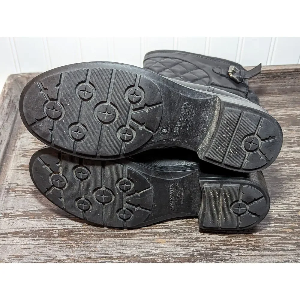 Aquatalia Women's Black Mid Calf Moto Style Quilted Leather Boots Size 8 - Picture 6 of 6